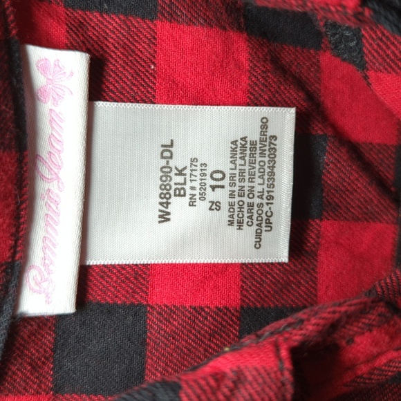 Bonnie Jean Red + Black Buffalo Plaid Shirt Dress Button Down Girls Size 10 - Picture 2 of 4